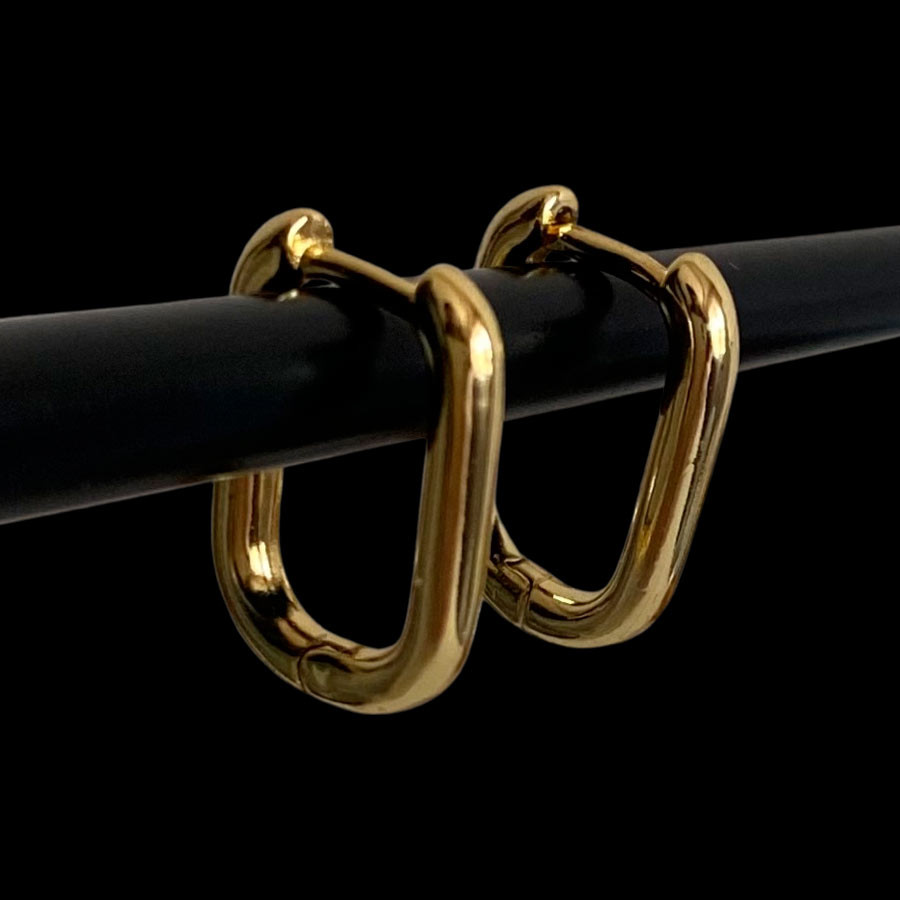 Серьги Конго прямоугольные, 17,5х13х2мм, латунь, золото 18K,  1пара