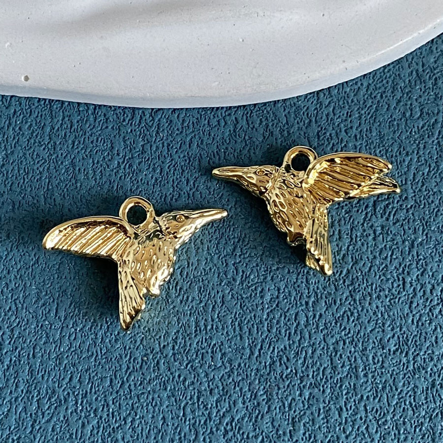 Подвеска Колибри 3D, 16х13мм, латунь, позолота 18K, 1шт