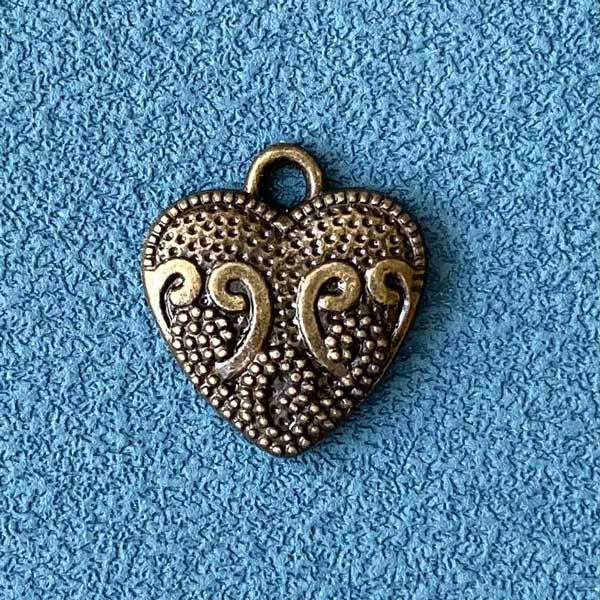 Подвеска Сердце с завитками, 15х17мм, бронза, 1шт