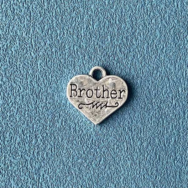 Подвеска Сердце с надписью Brother, 17x16мм, античное серебро, 1шт