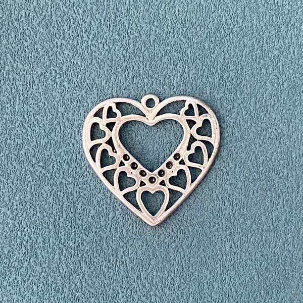 Подвеска Сердце с сердцами, 29х31мм, античное серебро, 1шт