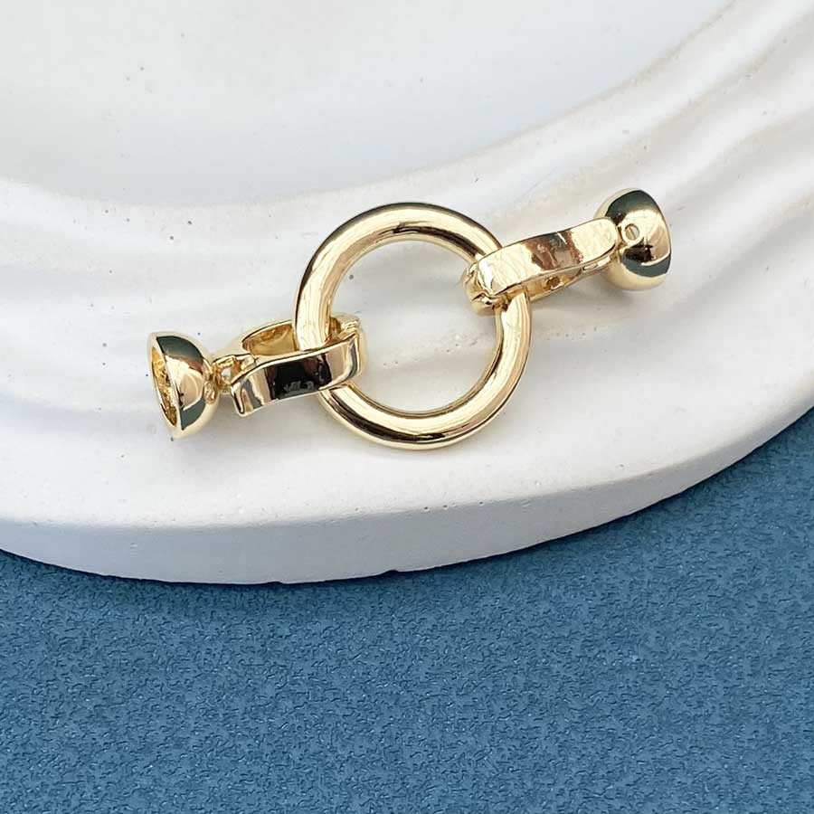 Замок для тросика с застежками, Круг, латунь, 17х37мм, покрытие золото 14K, 1 шт